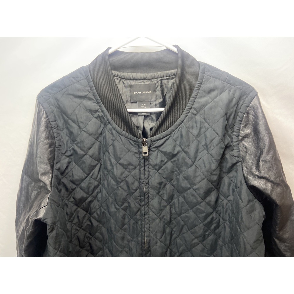DKNY Jeans Womens Quilted Bomber Jacket Coat Moto Zip Front Long Sleeve Black XL - Picture 6 of 16